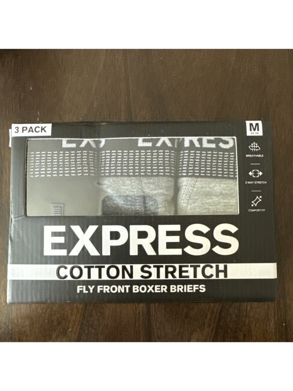 Express 3 Men's Cotton Stretch Fly Front Boxer Briefs Medium (32-34)